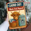 Vintage Metal Poster Cow Washing Machine Laundry Wall Art