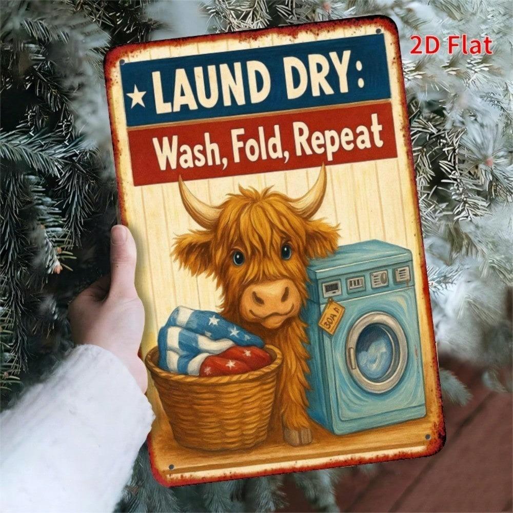 Vintage Metal Poster Cow Washing Machine Laundry Wall Art