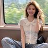 Summer new gentle wind bow short-sleeved white shirt women's design sense waist thin versatile top