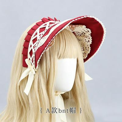 Handmade Japanese Lolita Bonnet Hat With Lace Trim Bow Hair Accessory Cosplay Anime Convention