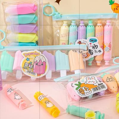 Color Marker Pen 6-color Candy Ice Cream Plastic Flat Head Pen Gift Pen Cute Radish Sausage Flower Marking Pen Creative Cartoon