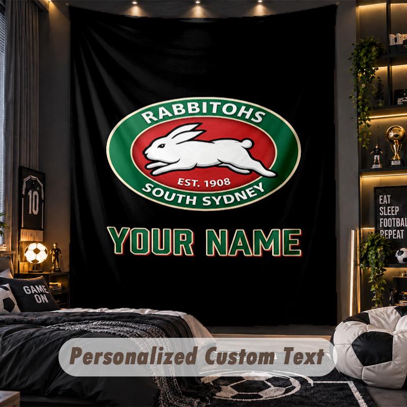 TapestrySouth Sydney Rabbitohs Custom Name Text Personalized Wall Hanging Tapestry Home Wall Decor