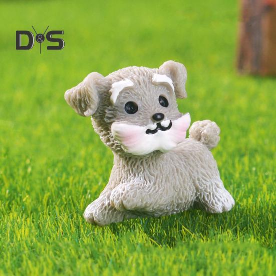 4 Pcs Miniature Puppy Figurines Mini Schnauzer Ornament Car Dashboard Decor Resin Dog Statue for Fairy Garden Bonsai Office Desk