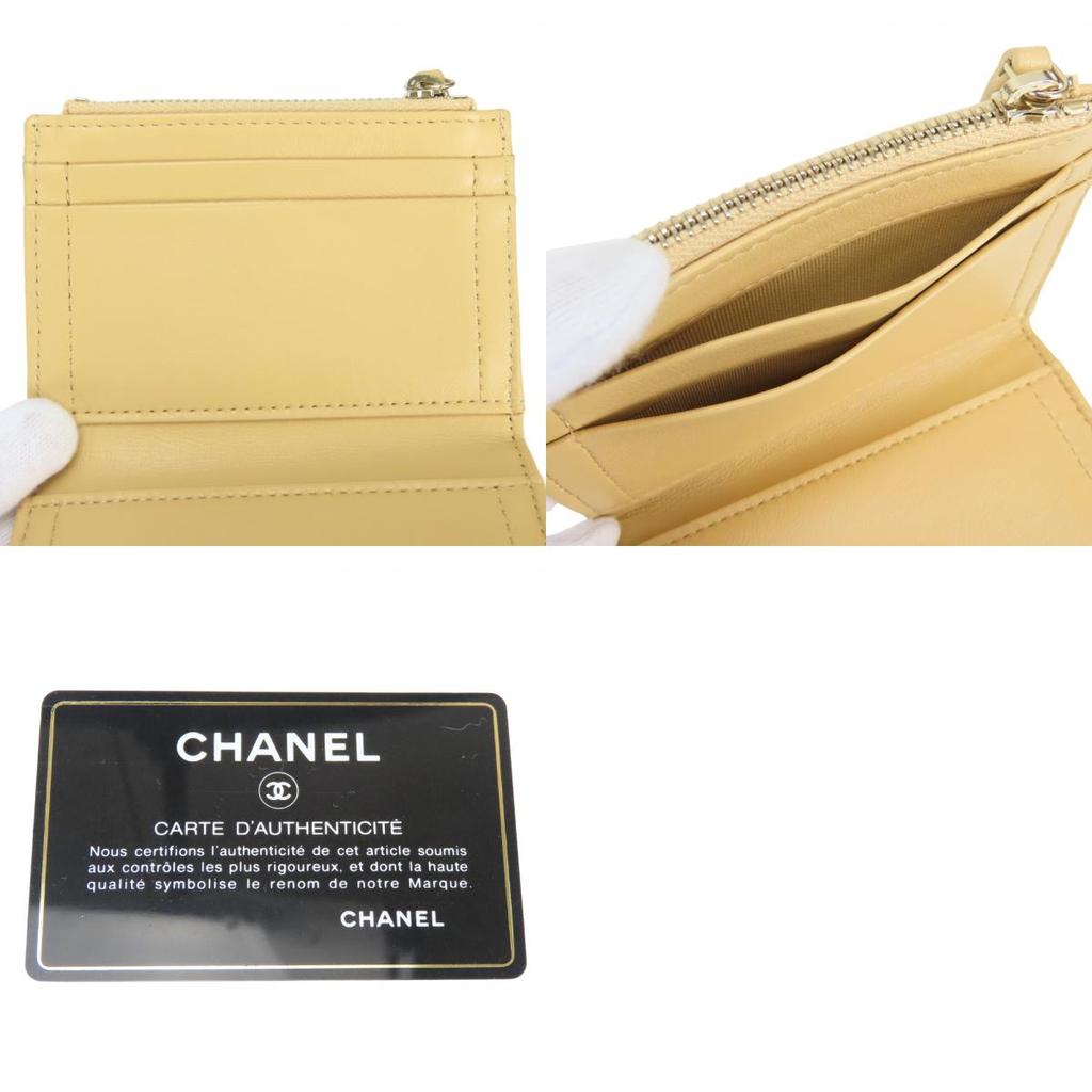 Used CHANEL Coin Case Matrasse Compact Wallet Card Case Lambskin Beige 31 Series
