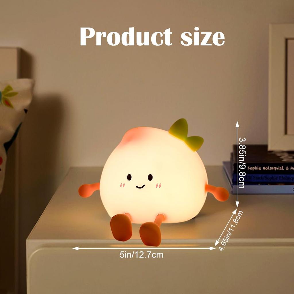 Cute Peach Pear Fruit Night Light USB Rechargeable Dimming Touch Silicone Lamp Bedroom Bedside Decoration Couple Gift Boby Light