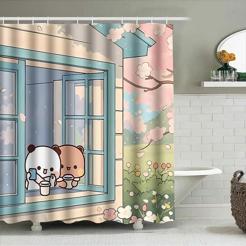 Cute Cartoon Animal Shower Curtain For Bathroom Decor - Whimsical Bears And Blossoms Design Waterproof Durable Elevate Space