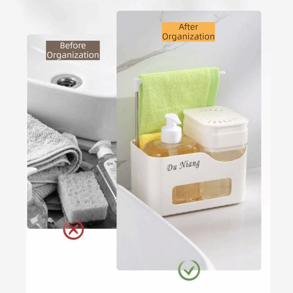 Refillable Hand and Dish Soap Dispenser Set Plastic Double Soap Dispenser for Home