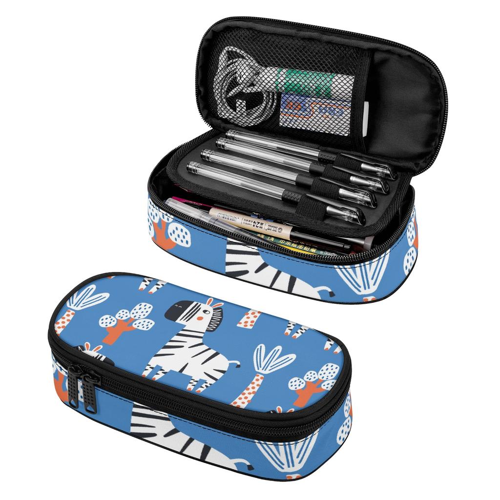 Pencil Pouch Casual Wear Resistant Polyester Zip Around Closure with Main Compartment Mesh Pocket and Pen Slots for Classroom Use