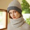 Women 100% Cashmere Tube Scarf Cable Knit Neck Warmer Ring Double Faced Thick Cap Reversible Knitted Beanies Winter 2-Pcs Set