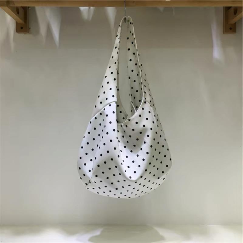 

Small dirty cabinet, Korean cute girl age reduction polka dot bag niche large-capacity casual shoulder canvas tote bag білий
