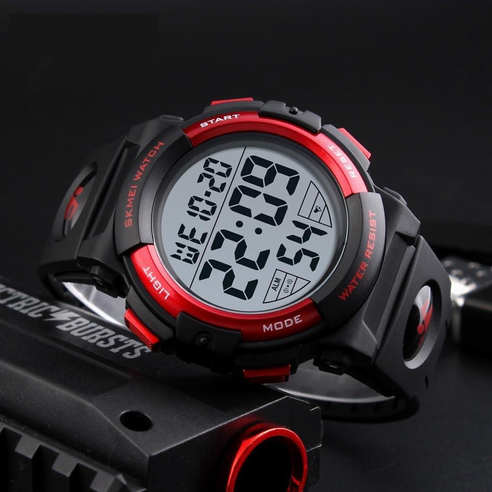 Datirzyx Men S Waterproof Digital SportS Watch Large Screen diSplay Alarm  Red 