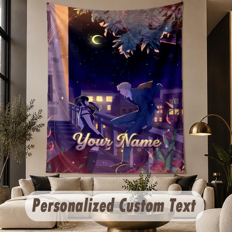 Custom Text Printed Tapestry Spy × Family Pattern Large Wall Hanging Indoor Room Decor