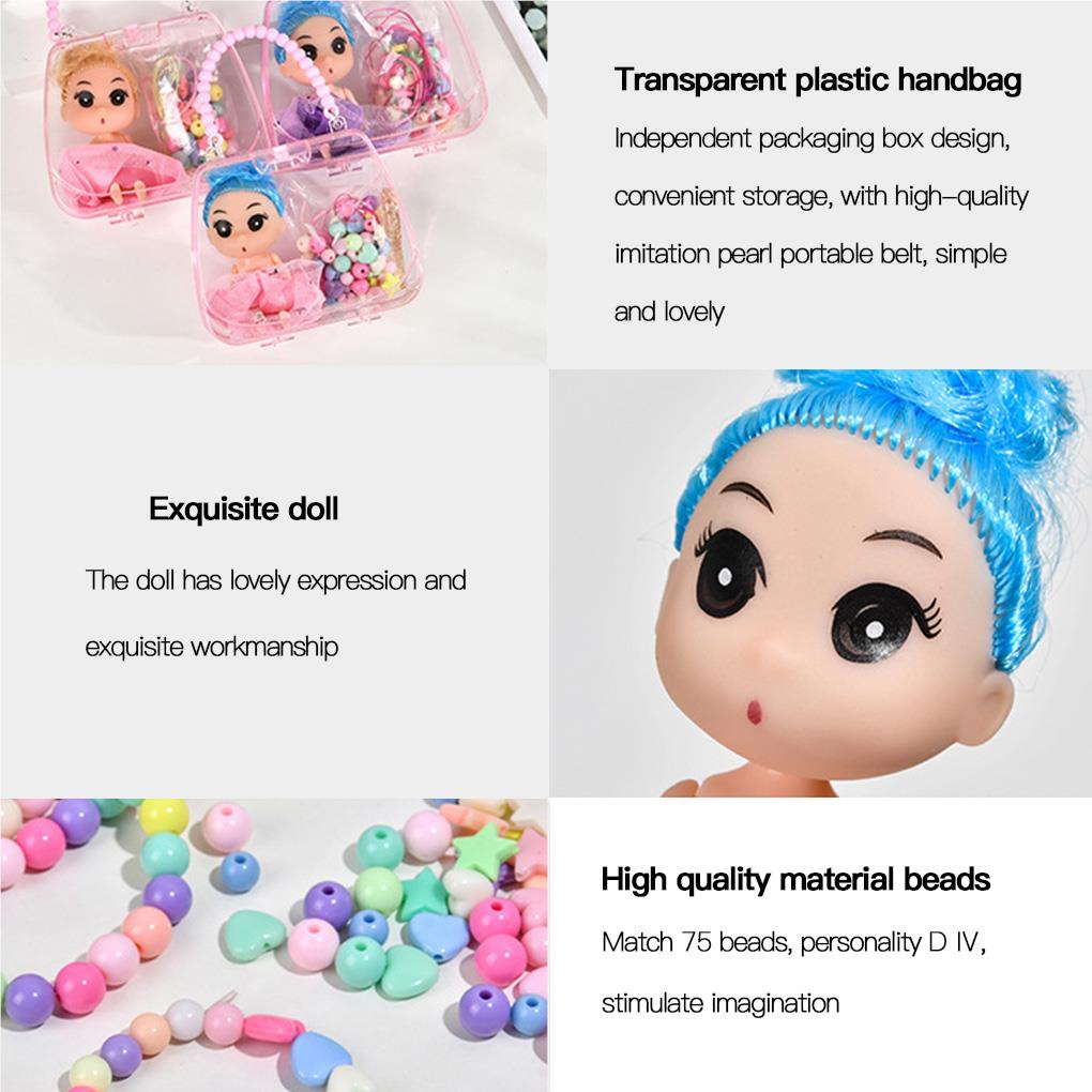 Pulseira Colar de Menina Conjunto de Contas DIY Bolsa Cosmética Infantil Contas para Criação de Joias Faixa de Cabelo Kit de Boneca com Bolsa