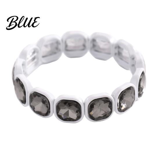 Versatile Style Bracelet Women Elastic Beaded Square-Cut Rhinestone Design Shiny