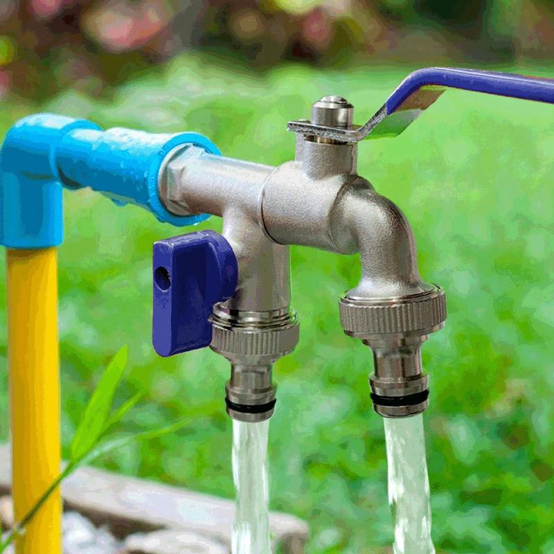 Outdoor Garden Water Faucet with Double Outlet 1/2'' 3/4'' Water Splitter Connector Outside Spigot Water Tap for Garden Hose