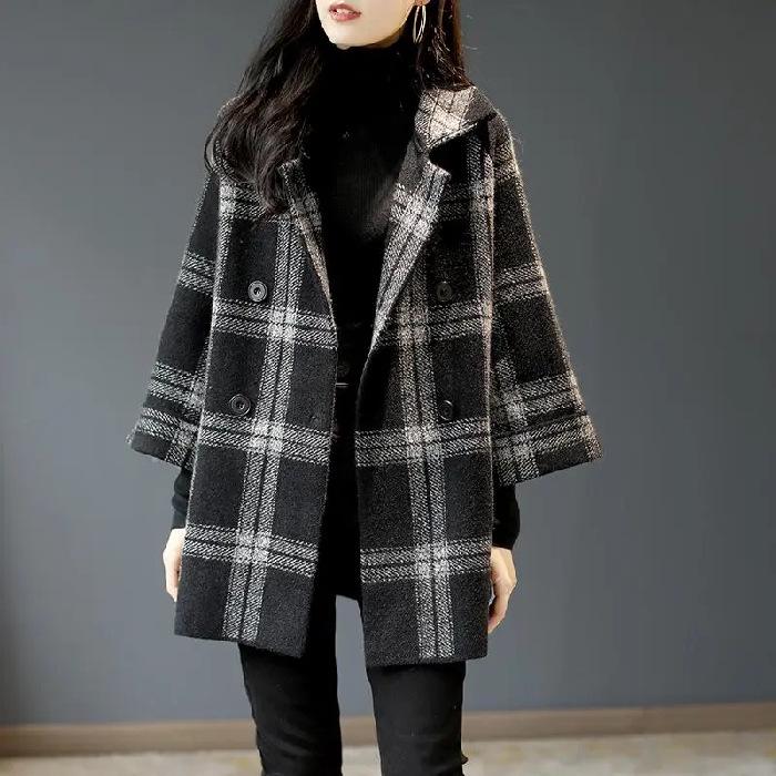 

Cross2026 Autumn/Winter Korean Lapel Plaid Mid-Length Coat 3XL