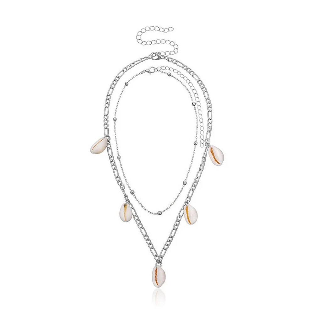 Adjustable Double Necklace Bohemian Metal Round Beads Personalized Versatile Shell Pendant Necklace