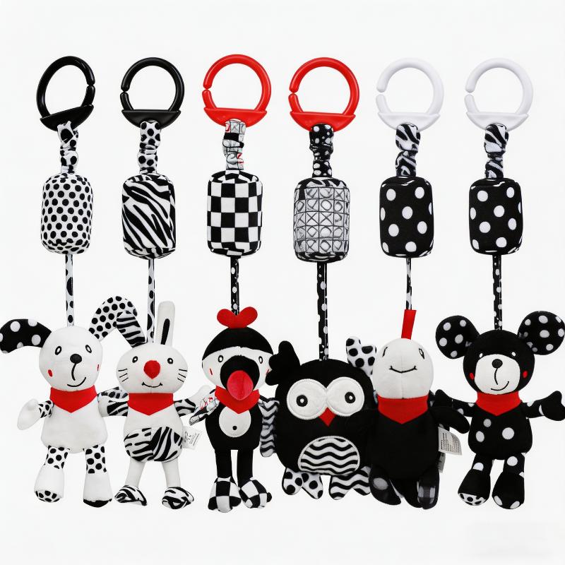 Baby Sensory Hanging Rattles Toy Black White Animals Stroller Infant Bed Wind Chimes 0-12 Months Infant Rattle Educational Toy