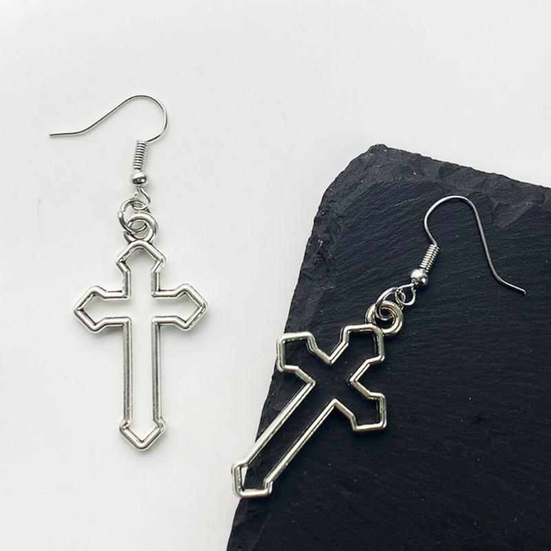 Gothic Hollow Cross Dangle Earrings Simple Ear Hooks Punk Style Drop Earrings Statement Jewelry Gift for Women Men
