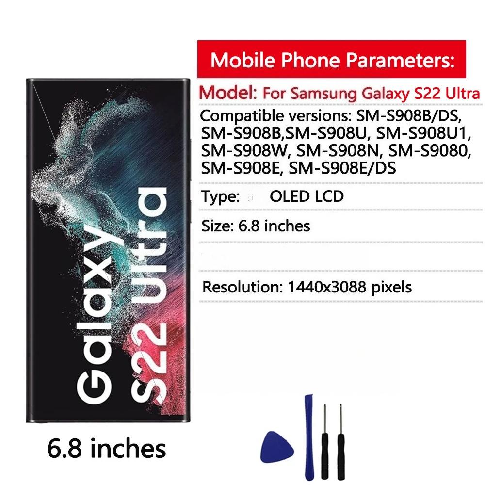 6,7'' OLED displej pro Samsung Galaxy S22 Ultra 5G LCD displej dotyková obrazovka digitizér sestava pro Samsung S22 Ultra displej