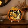 Ghost Skeleton Window Display Halloween Wooden Pumpkin Sign, LED Light Up Hanging Rustic Pendant Wall Sign for Indoor Outdoor Holiday Party Decor