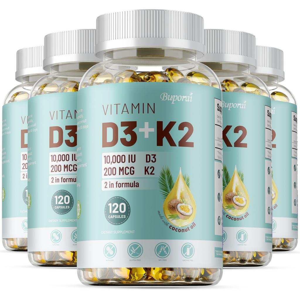 Capsule molli di Vitamina D3 e Vitamina K2, integratore di olio di cocco naturale, supporto immunitario