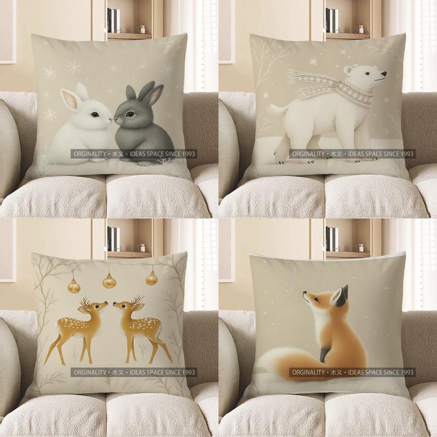 Home Decor Two Rabbits Starry Night Pillow Cover Pattern Cushion Cover Suitable For Sofa Bedroom Car Pillow Cover