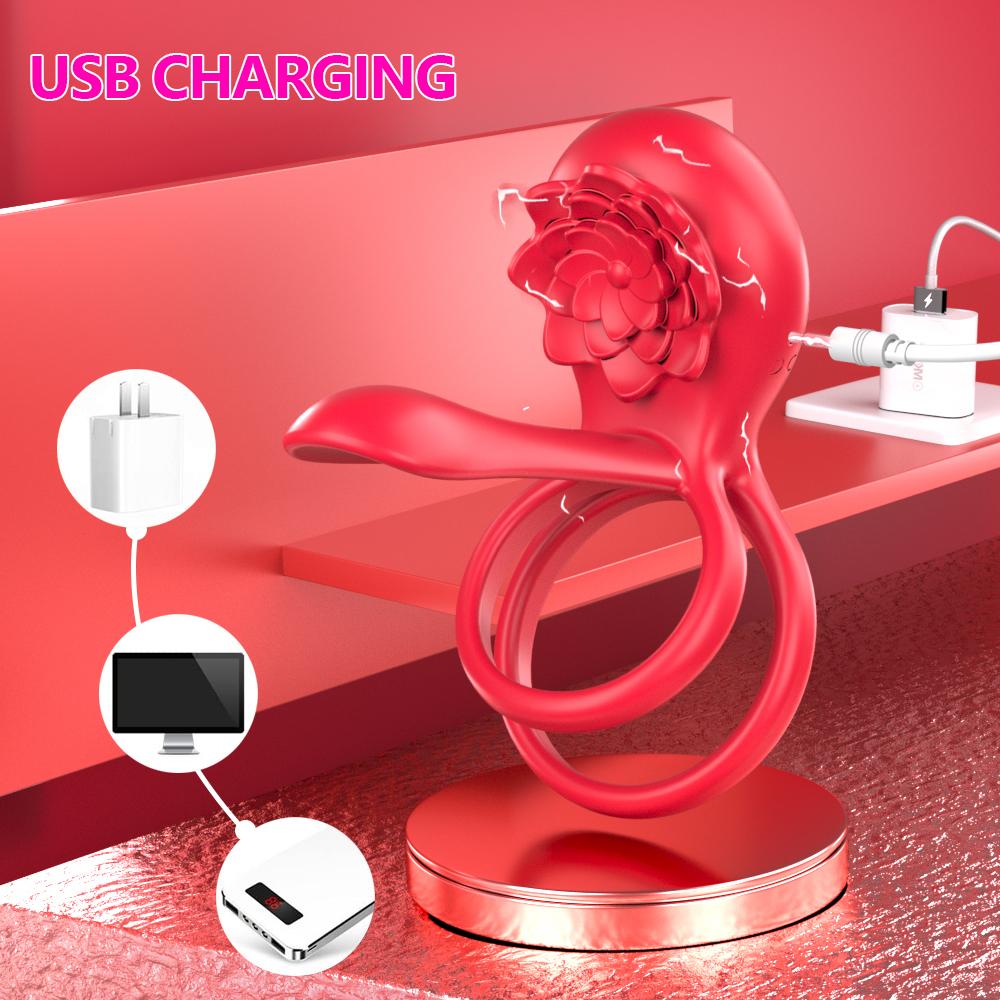 Penisring Vibrator Neun Frequenzen Doppelmotor Zwei-Punkt-Vibration Verzögerte Ejakulation Vergrößerte Erektion Sexspielzeug für Mann Paare