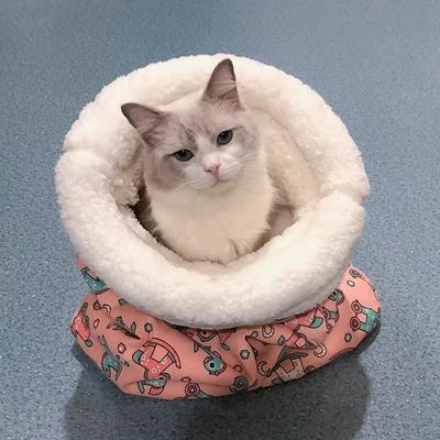 Warmer Katzenschlafsack Weiches Gemütliches Katzennest für Kleine Hunde Katzen Halbgeschlossen Verdicken Plüsch Kätzchen Welpe Schlafsack Haustierbedarf