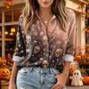 Women's Halloween Print Button Down Long Sleeve Casual Shirt with Two Pockets Top