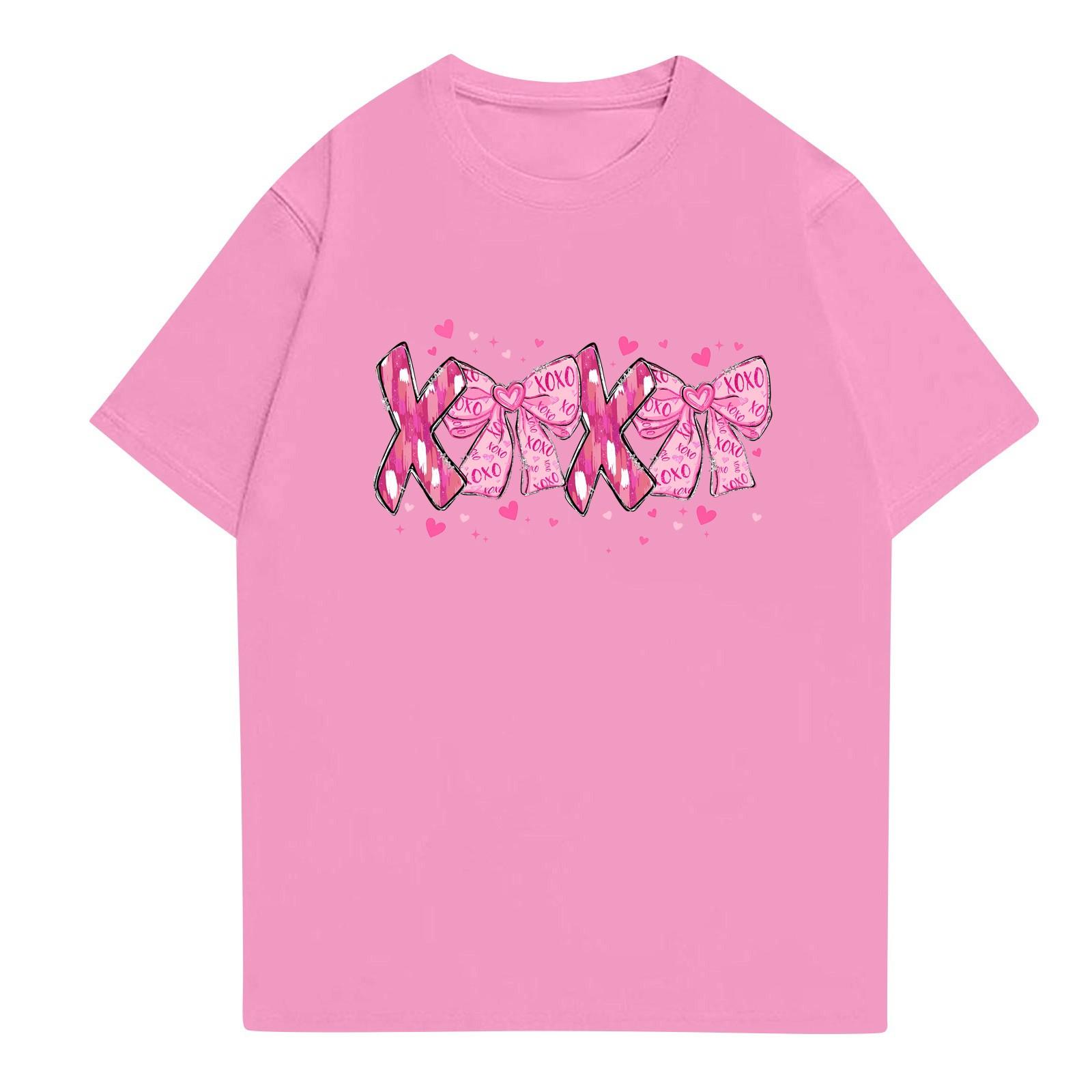 

Женская летняя модная повседневная блузка с коротким рукавом и принтом R-образным вырезом L розовый