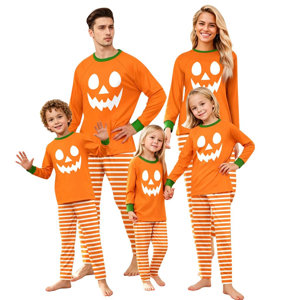Family Matching Halloween Face Print Long Sleeve Set with Raglan Sleeves for Mom and Kids