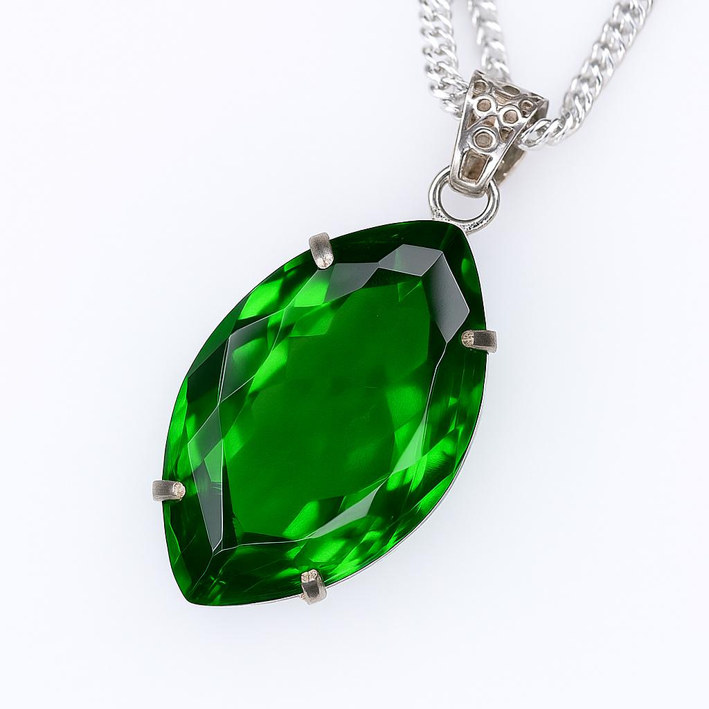 Beautiful Marquise 108 Ct CERTIFIED 925 Sterling Silver Green Topaz Pendant AI-70-NS