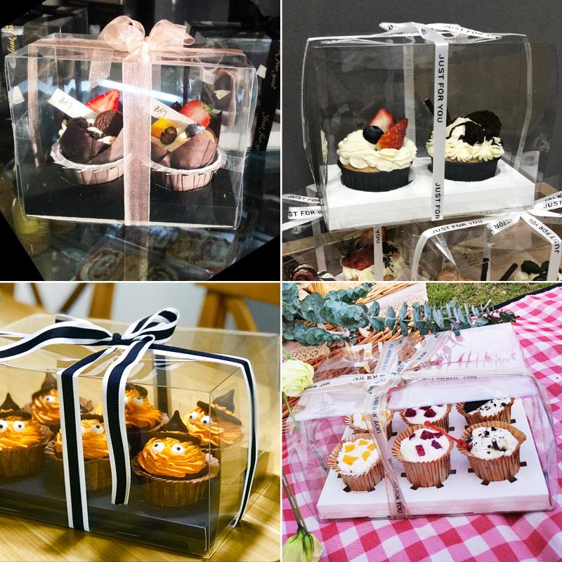 Kraft Paper Cupcake Box with Transparent Window for Mousse, Pudding, Muffins, and Egg Tarts