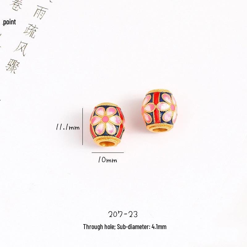 Vietnam Sand Gold Sakura Lotus Bead Bracelet: Brass Gold Plated, Enamel Baked Paint, DIY Hand Rope.