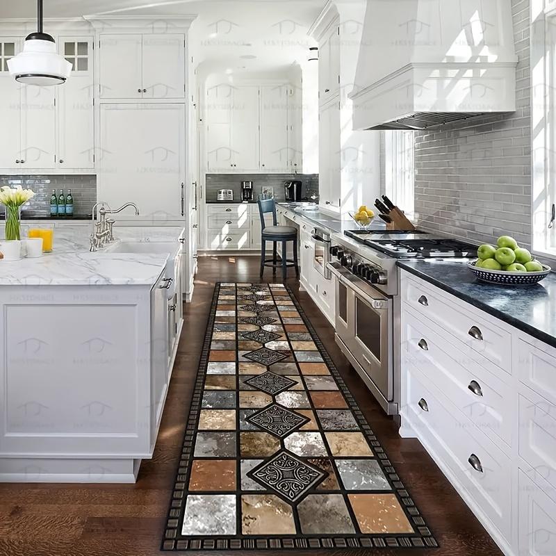 Retro Plaid Long Carpet Welcome Mat Kitchen Rug Runner Rug Living Room Carpet Bedroom Bedside Floor Mat Home Decoration