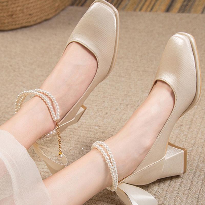 Block Heel Red High Heels Wedding Shoes Women's Spring Mary Jane Women's Shoes Square Toe Single Shoes