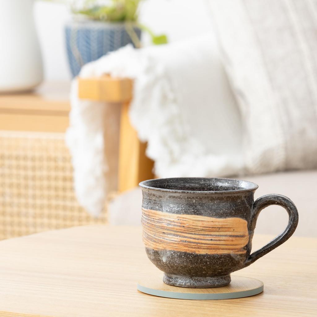 Marui Seito Shigaraki Ware Hechimon Mug, Large, Approx. 350ml Capacity, Rough Brush Finish, Round, 3-4450