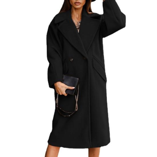 Women Winter Overcoat Turn-down Collar Simple Style Cardigan Solid Color Long Sleeves Keep