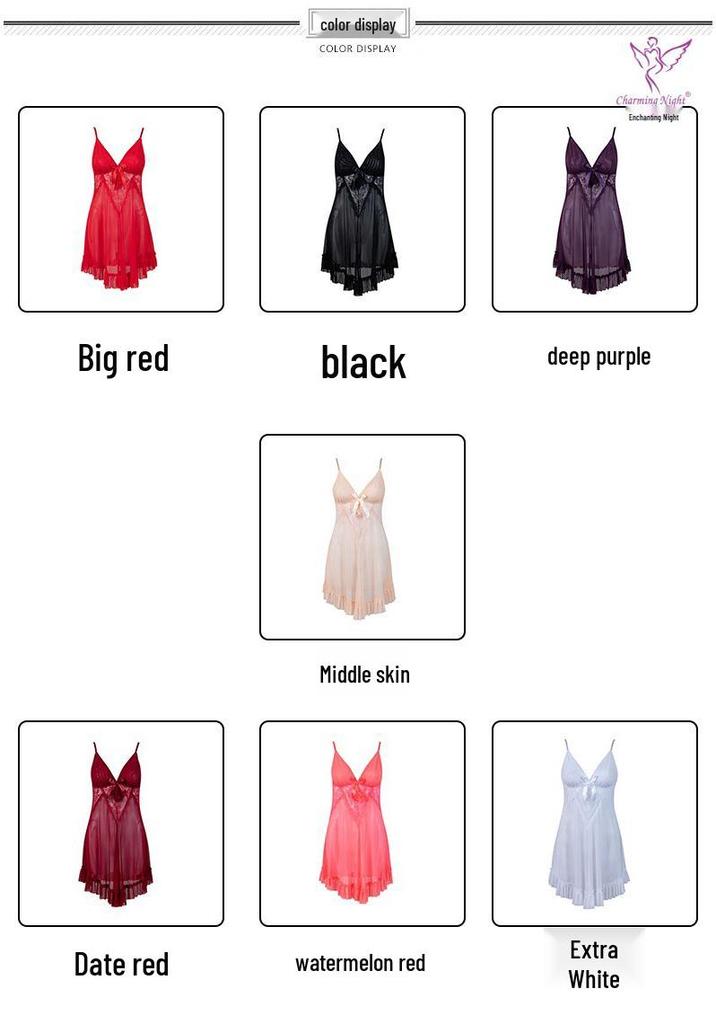 Experience the allure: Sexy French Lace Deep V Camisole Nightgown Set for Women.