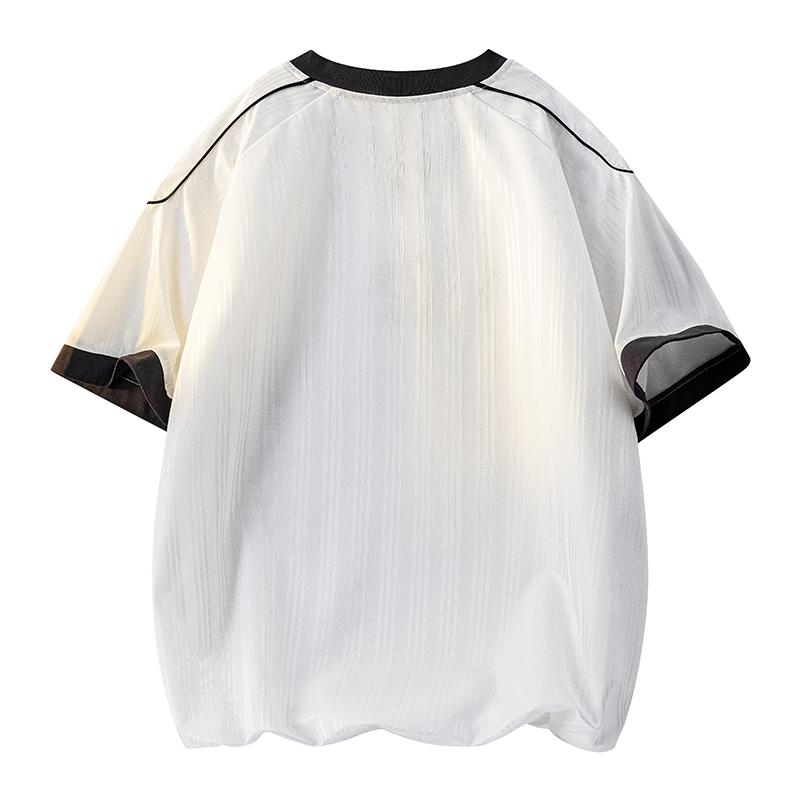 V-neck Loose Short-sleeved Men's T-shirt Summer Casual Splicing Thin Top