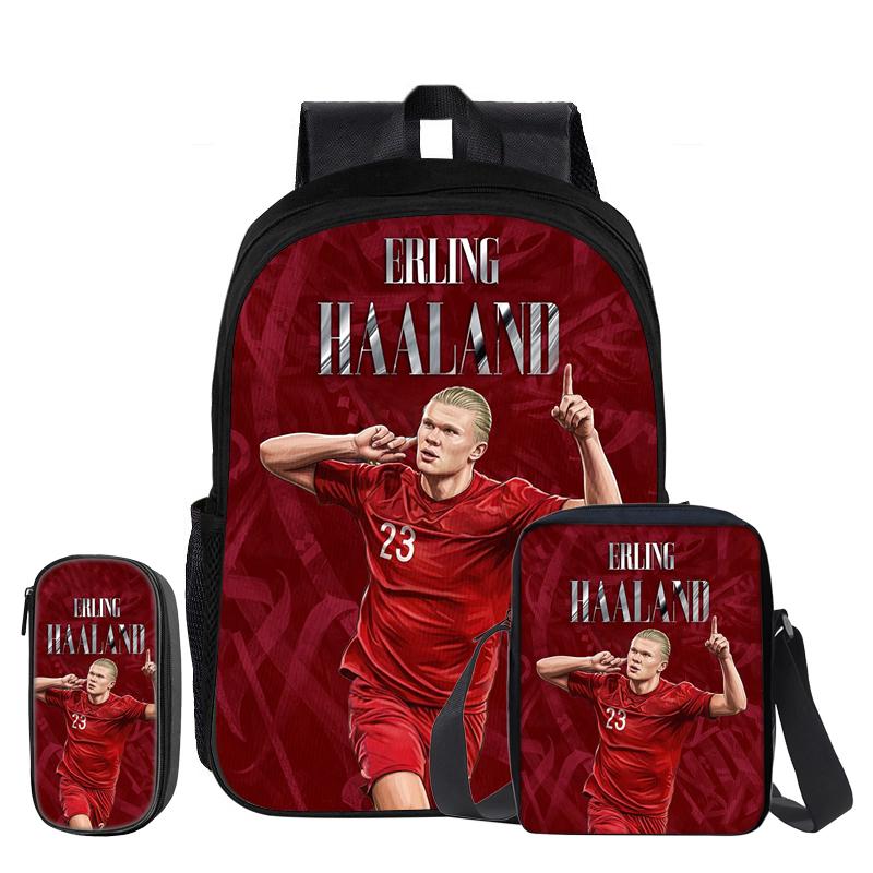 Voetbalster Rugzak 3-delige Set Rugzak Haaland Schoudertas Etui's Boekentas Kinderen Cadeau kind Mochila Sport Schooltas