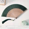 Classical Green Hollowed-Out Fan with Ancient Style, New Chinese-Style Dressing Gown Fan, Chinese-Style Bamboo Folding Fan, Portable