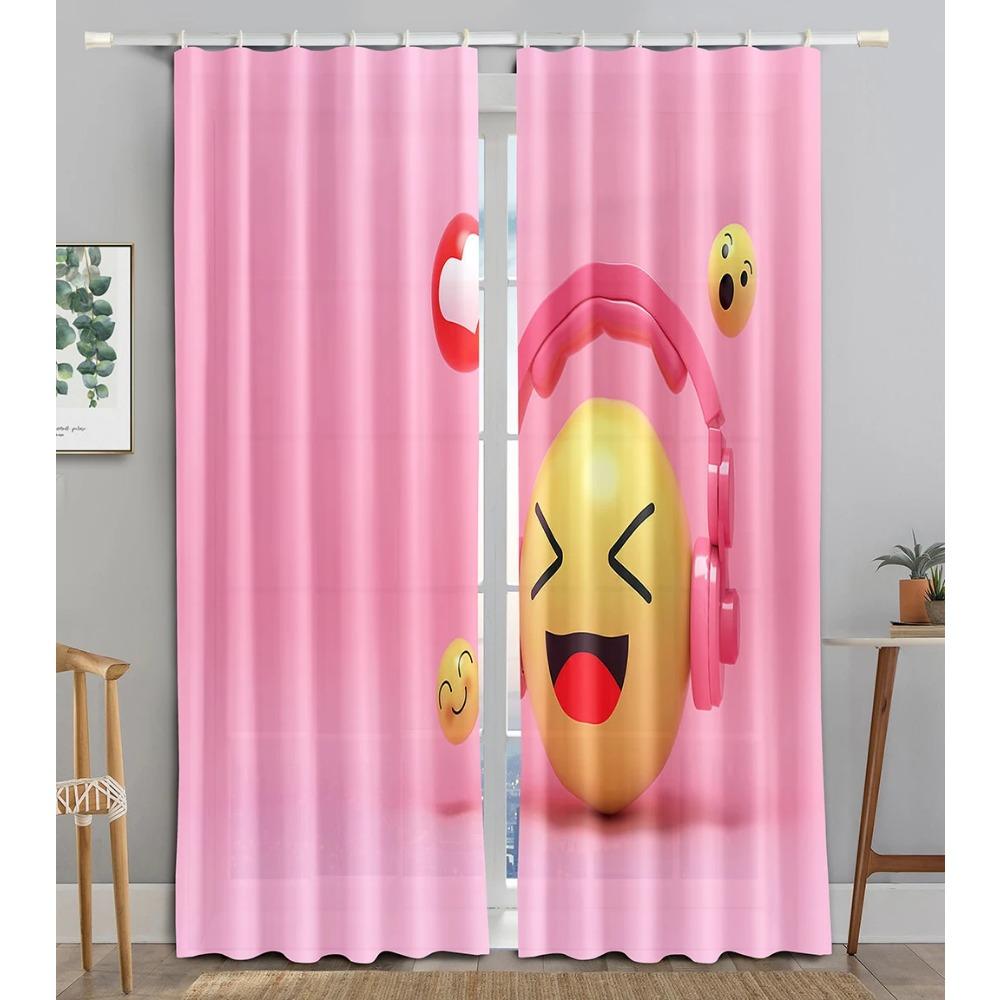 Earphone Music Red Heart Pink WaveBlackout Window Curtain for Living Room Bedroom Bathroom Kicthen Door Cupboard Decor Hooks