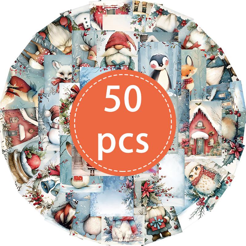 

50PCS Christmas Stickers Santa Snowman Reindeer Vinyl Christmas Holiday Stickers Vinyl Waterproof Non-Repeating Decals
