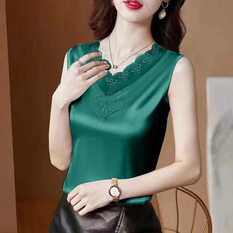 New suspender large size women's clothing spring and summer inner shirt outer wear sleeveless backing lace V-neck top vest women's trend