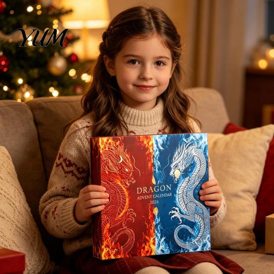 Unique Christmas Box Dragon Advent Calendar, 24 Days 2D Flat Acrylic Ornaments Day Surprise Calendar Countdown Fantasy Hanging Pendants for
