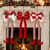 Red Sequin Long Leg Bow Ornament Christmas Party Fireplace Decoration