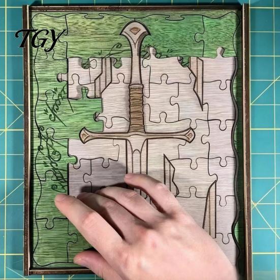 Decorative Gift for Friends Personalized Broken Blade Puzzle, Vintage Medieval Wooden Puzzle Framed Handcrafted Wall Decor Decor, Fantasy Hanging