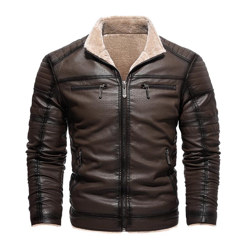 Men's Retro Faux Leather Jacket with Multi-Pockets, Fleece-lined PU, Business Casual Outerwear